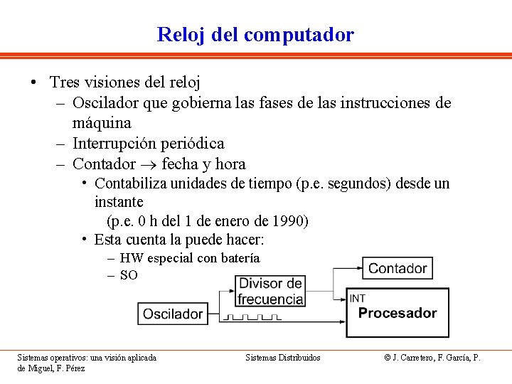 Reloj del computador • Tres visiones del reloj – Oscilador que gobierna las fases