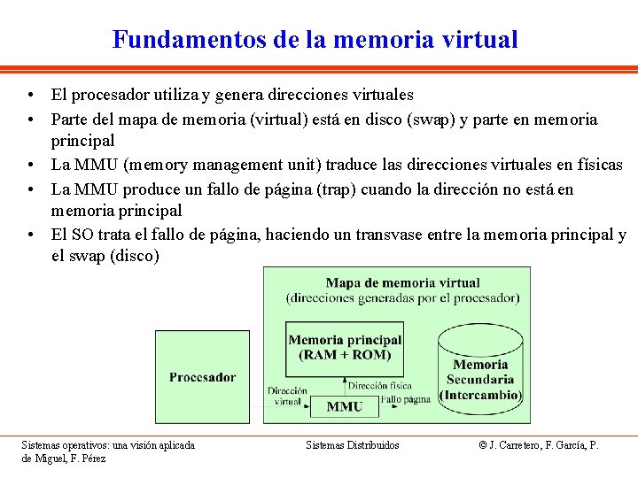 Fundamentos de la memoria virtual • El procesador utiliza y genera direcciones virtuales •