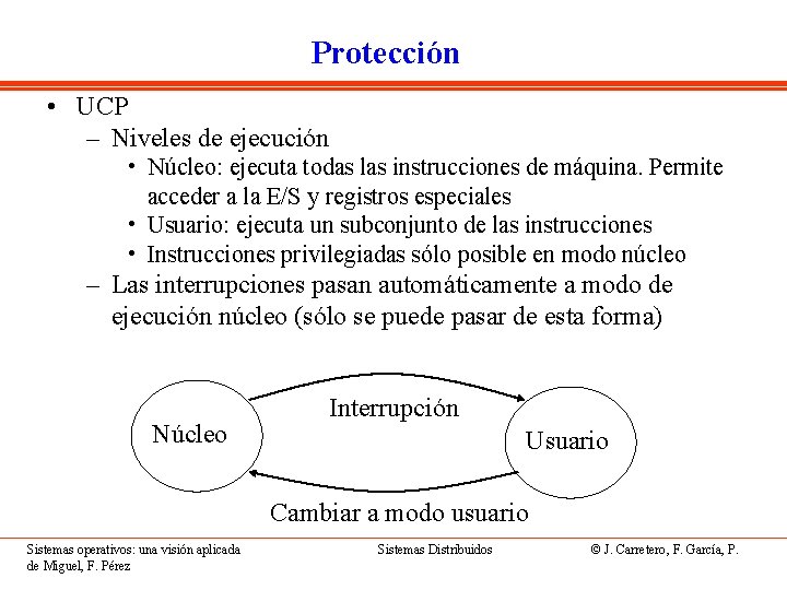 Protección • UCP – Niveles de ejecución • Núcleo: ejecuta todas las instrucciones de