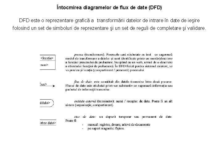 Întocmirea diagramelor de flux de date (DFD) DFD este o reprezentare grafică a transformării