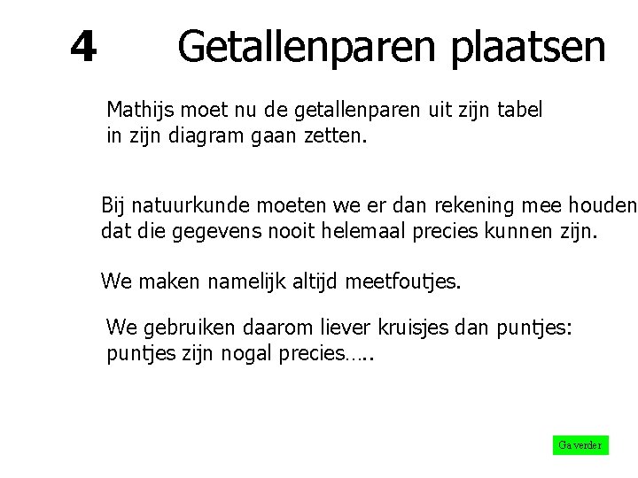 4 Getallenparen plaatsen Mathijs moet nu de getallenparen uit zijn tabel in zijn diagram