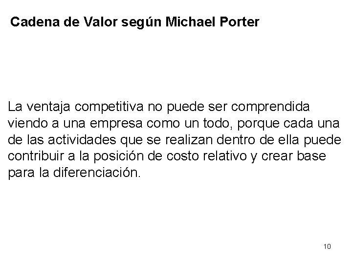 Cadena de Valor según Michael Porter La ventaja competitiva no puede ser comprendida viendo