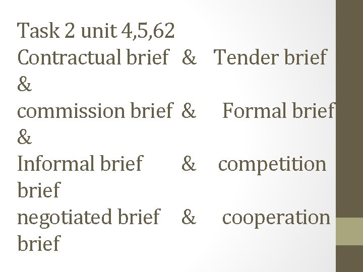 Task 2 unit 4, 5, 62 Contractual brief & Tender brief & commission brief