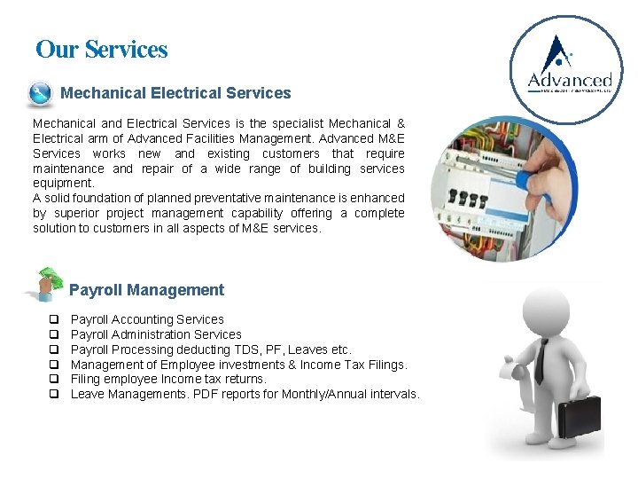 Our Services Mechanical Electrical Services Mechanical and Electrical Services is the specialist Mechanical &