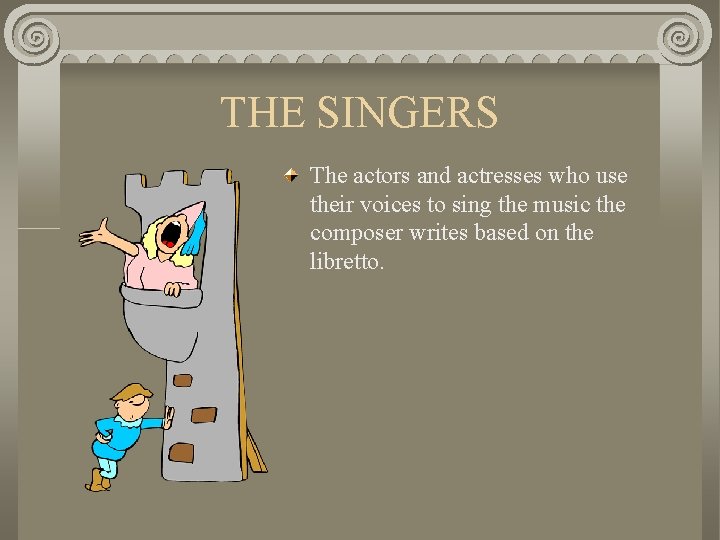 THE SINGERS The actors and actresses who use their voices to sing the music