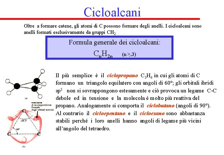 Cicloalcani Oltre a formare catene, gli atomi di C possono formare degli anelli. I Cicloalcani Oltre a formare catene, gli atomi di C possono formare degli anelli. I