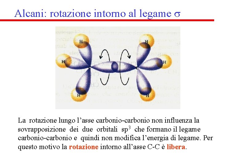 Alcani: rotazione intorno al legame s La rotazione lungo l’asse carbonio-carbonio non influenza la Alcani: rotazione intorno al legame s La rotazione lungo l’asse carbonio-carbonio non influenza la