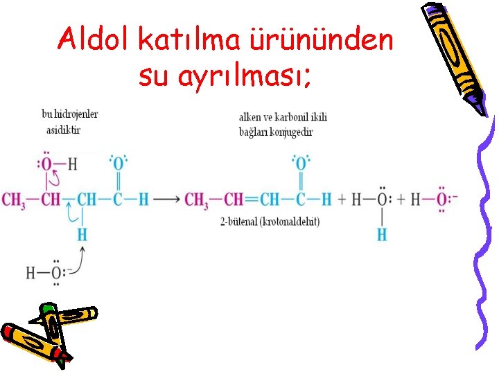 Aldol katılma ürününden su ayrılması; 