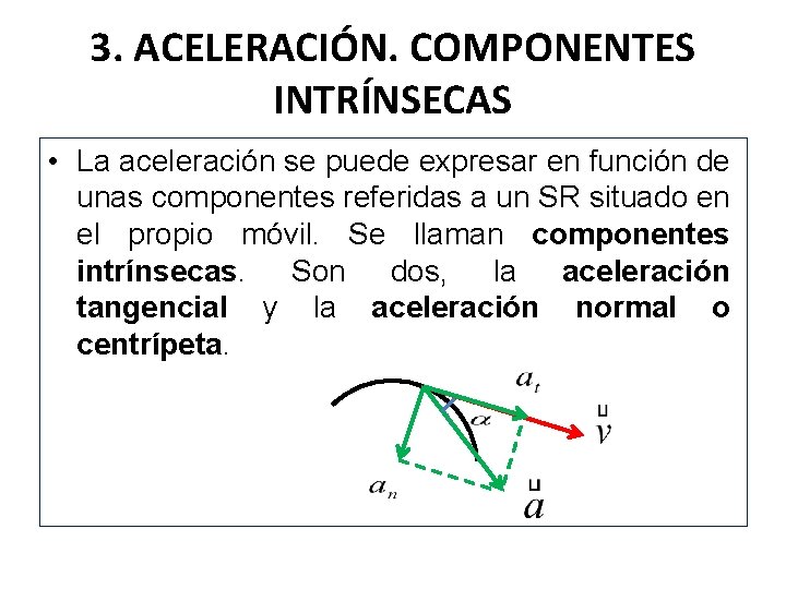 3. ACELERACIÓN. COMPONENTES INTRÍNSECAS • La aceleración se puede expresar en función de unas