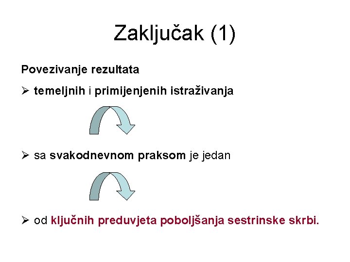 Zaključak (1) Povezivanje rezultata Ø temeljnih i primijenjenih istraživanja Ø sa svakodnevnom praksom je