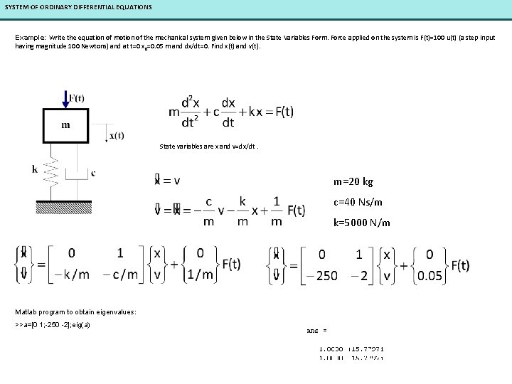 System Of Differential Equations Ft Input Ut And