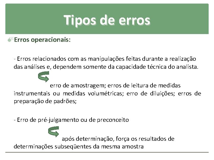 Tipos de erros Erros operacionais: - Erros relacionados com as manipulações feitas durante a