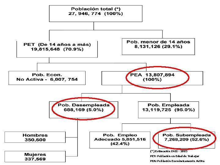 (*) Estimación INEI - 2005 PET: Población en Edad de Trabajar PEA: Población Económicamente