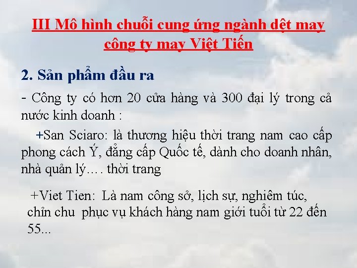 III Mô hình chuỗi cung ứng ngành dệt may công ty may Việt Tiến