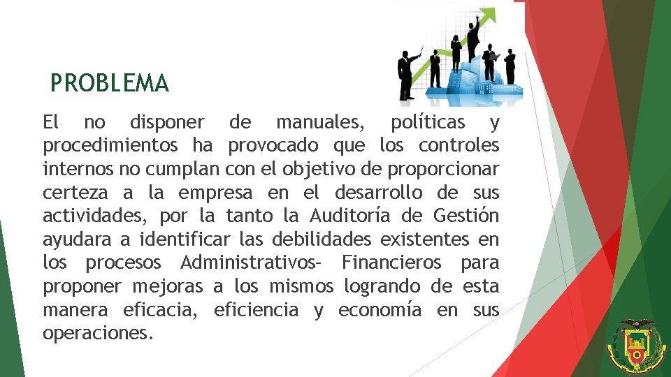 PROBLEMA El no disponer de manuales, políticas y procedimientos ha provocado que los controles
