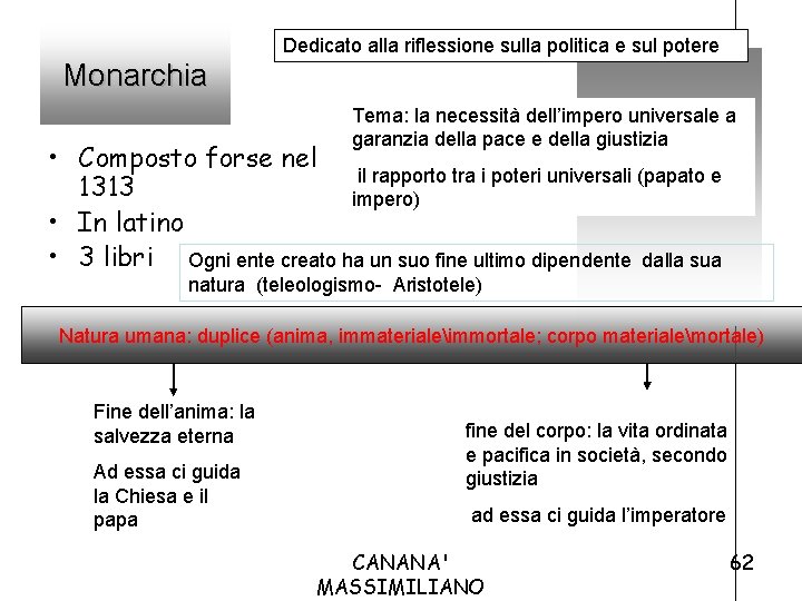 Dedicato alla riflessione sulla politica e sul potere Monarchia Tema: la necessità dell’impero universale