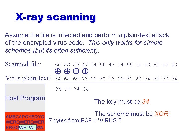 X-ray scanning Assume the file is infected and perform a plain-text attack of the