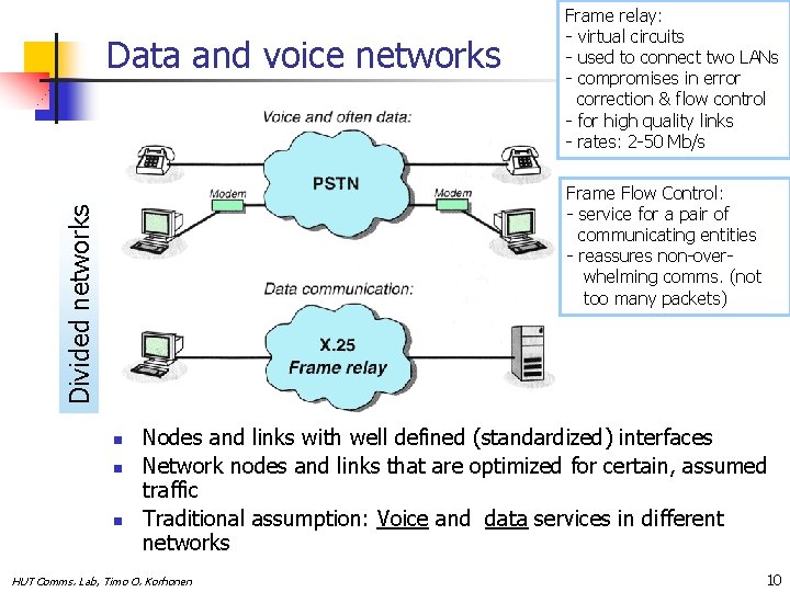 Data and voice networks Frame relay: - virtual circuits - used to connect two