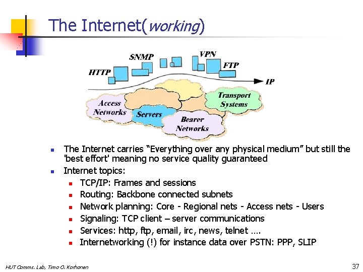 The Internet(working) n n The Internet carries “Everything over any physical medium” but still