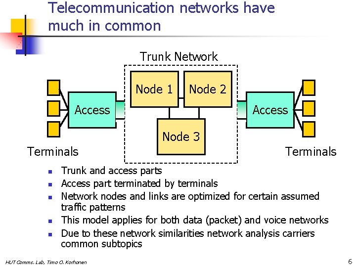 Telecommunication networks have much in common Trunk Network Node 1 Node 2 Access Node