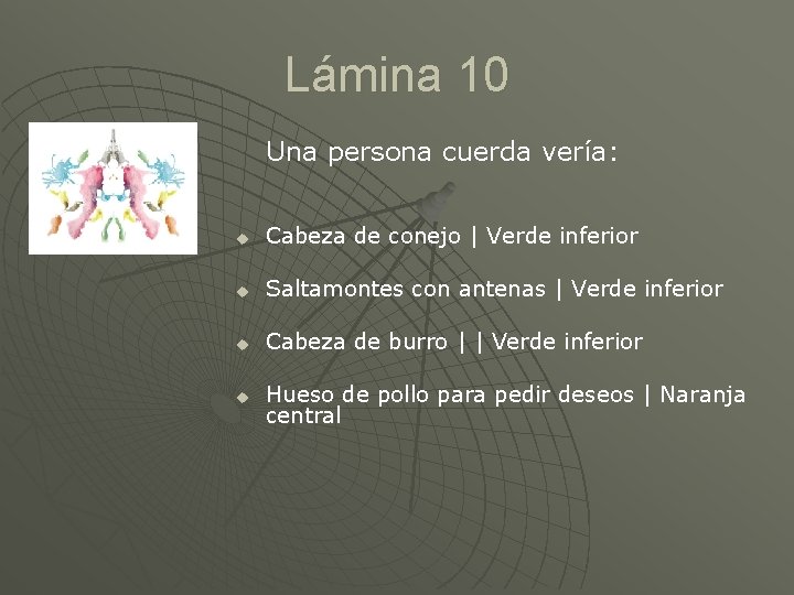 Lámina 10 Una persona cuerda vería: u Cabeza de conejo | Verde inferior u