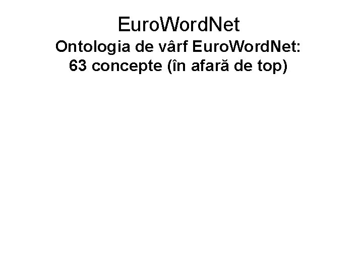 Euro. Word. Net Ontologia de vârf Euro. Word. Net: 63 concepte (în afară de