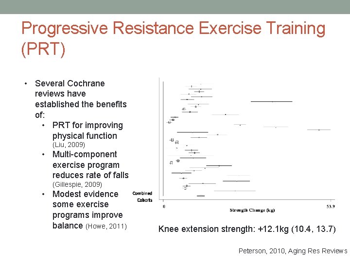 Progressive Resistance Exercise Training (PRT) • Several Cochrane reviews have established the benefits of: