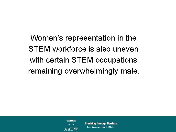 Women’s representation in the STEM workforce is also uneven with certain STEM occupations remaining