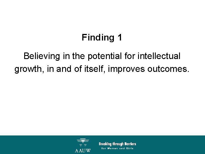 Finding 1 Believing in the potential for intellectual growth, in and of itself, improves