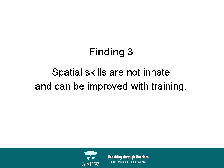 Finding 3 Spatial skills are not innate and can be improved with training. 