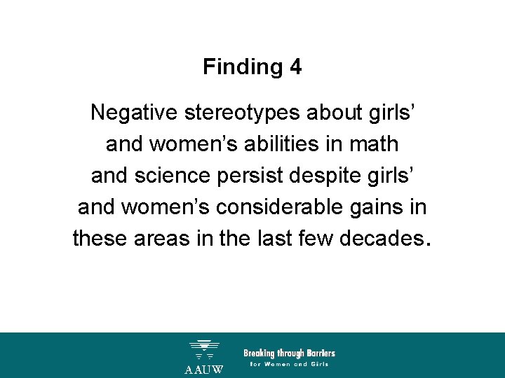 Finding 4 Negative stereotypes about girls’ and women’s abilities in math and science persist