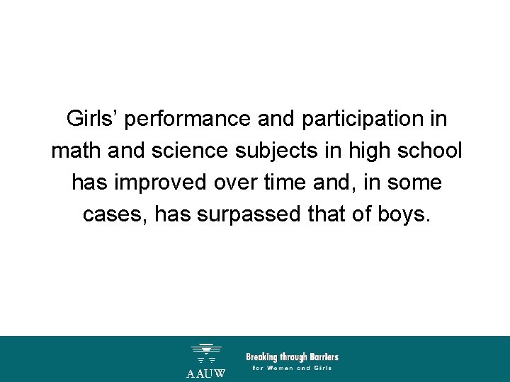 Girls’ performance and participation in math and science subjects in high school has improved