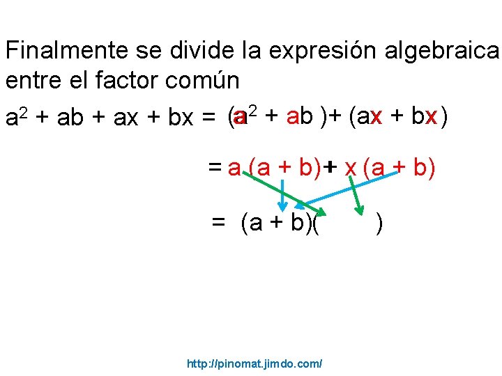 Finalmente se divide la expresión algebraica entre el factor común 2 +a 2 (