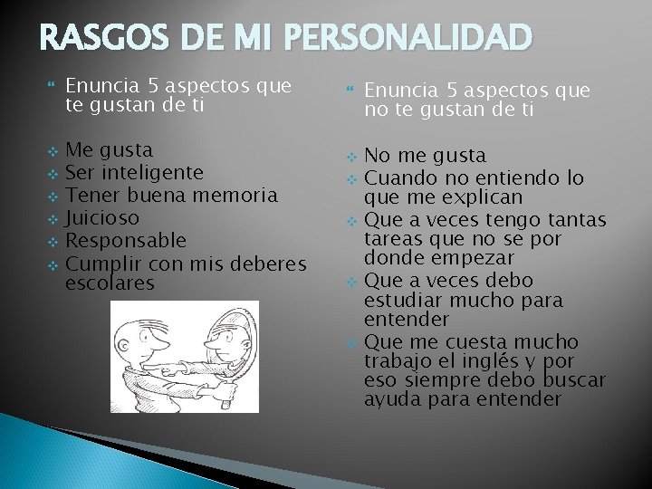 RASGOS DE MI PERSONALIDAD Enuncia 5 aspectos que te gustan de ti Me gusta