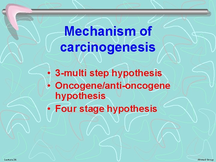 Mechanism of carcinogenesis • 3 -multi step hypothesis • Oncogene/anti-oncogene hypothesis • Four stage