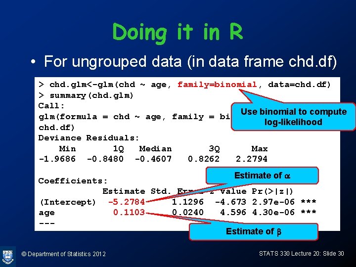 Doing it in R • For ungrouped data (in data frame chd. df) >