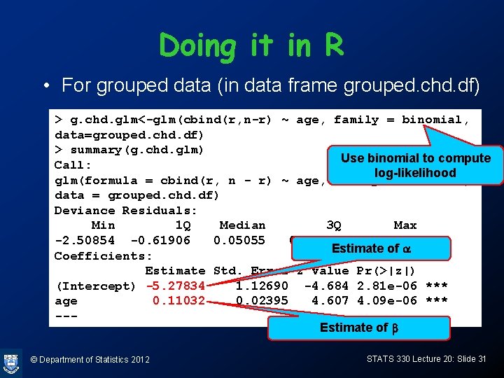 Doing it in R • For grouped data (in data frame grouped. chd. df)