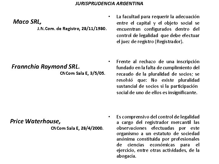 JURISPRUDENCIA ARGENTINA Maco SRL, • La facultad para requerir la adecuación entre el capital