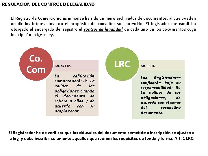 REGULACION DEL CONTROL DE LEGALIDAD El Registro de Comercio no es ni nunca ha