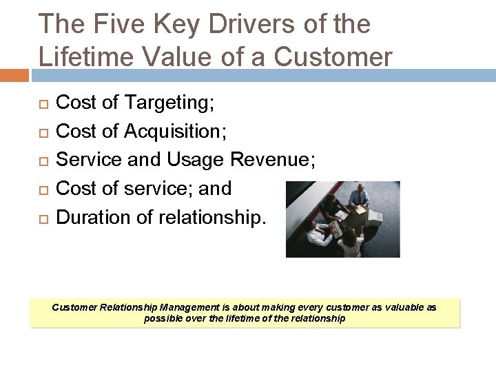 The Five Key Drivers of the Lifetime Value of a Customer Cost of Targeting;