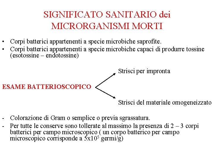 SIGNIFICATO SANITARIO dei MICRORGANISMI MORTI • Corpi batterici appartenenti a specie microbiche saprofite. •