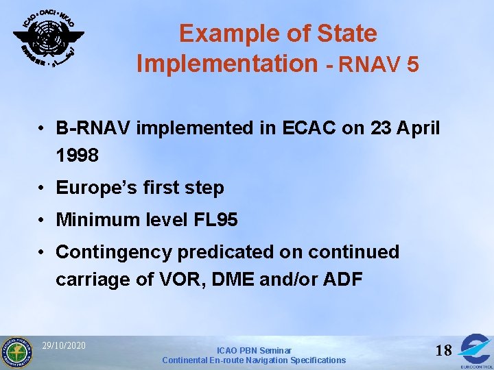 Example of State Implementation - RNAV 5 • B-RNAV implemented in ECAC on 23 Example of State Implementation - RNAV 5 • B-RNAV implemented in ECAC on 23