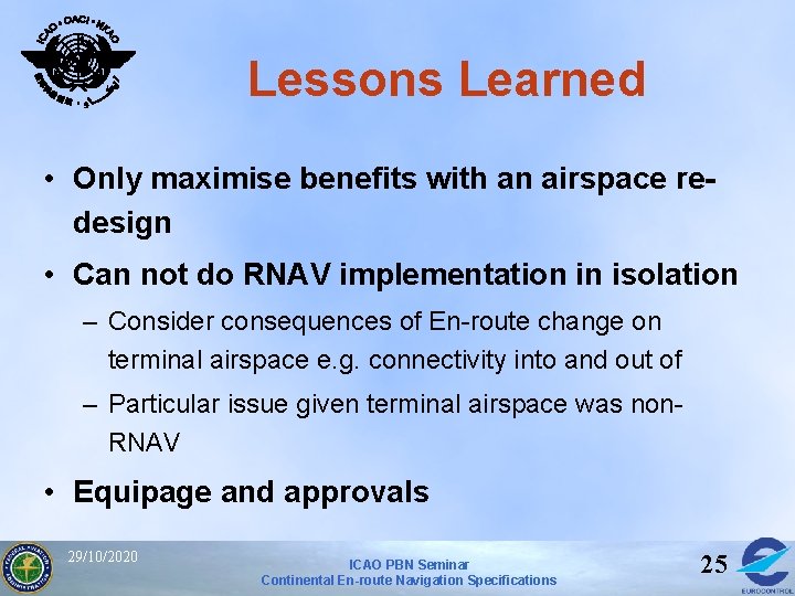 Lessons Learned • Only maximise benefits with an airspace redesign • Can not do