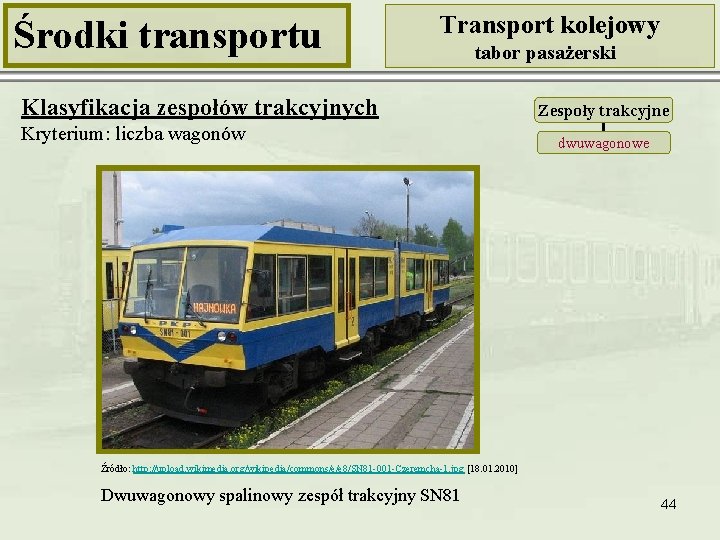 Środki transportu Transport kolejowy tabor pasażerski Klasyfikacja zespołów trakcyjnych Kryterium: liczba wagonów Zespoły trakcyjne