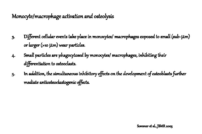 Monocyte/macrophage activation and osteolysis 3. Different cellular events take place in monocytes/ macrophages exposed