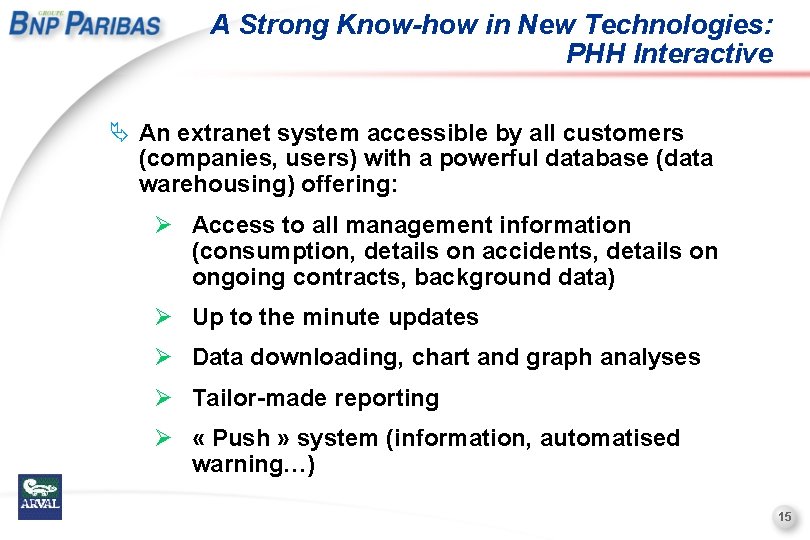 A Strong Know-how in New Technologies: PHH Interactive Ä An extranet system accessible by