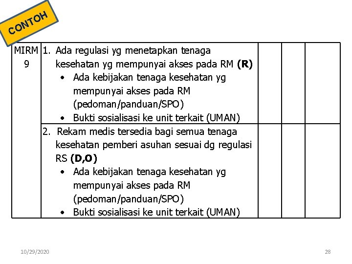 H O NT CO MIRM 1. Ada regulasi yg menetapkan tenaga 9 kesehatan yg