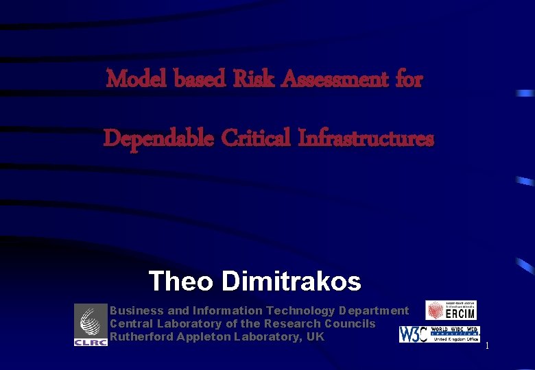 Model based Risk Assessment for Dependable Critical Infrastructures Theo Dimitrakos Business and Information Technology