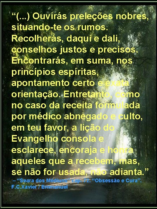 “(. . . ) Ouvirás preleções nobres, “ situando-te os rumos. Recolherás, daqui e