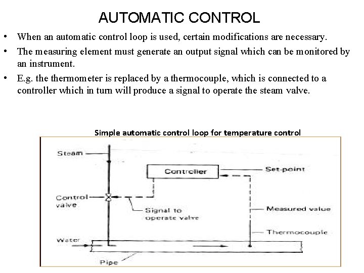 AUTOMATIC CONTROL • When an automatic control loop is used, certain modifications are necessary.